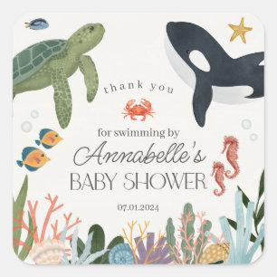 Unterhalb des Sea Ocean Baby Shower Lieblings-Aufk Quadratischer Aufkleber