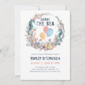 Unterhalb des Seepferds Seashell Starfish Geburtst Einladung (Vorderseite)