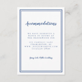 Unterkunft Einfache klassische blaue Hochzeit Begleitkarte
