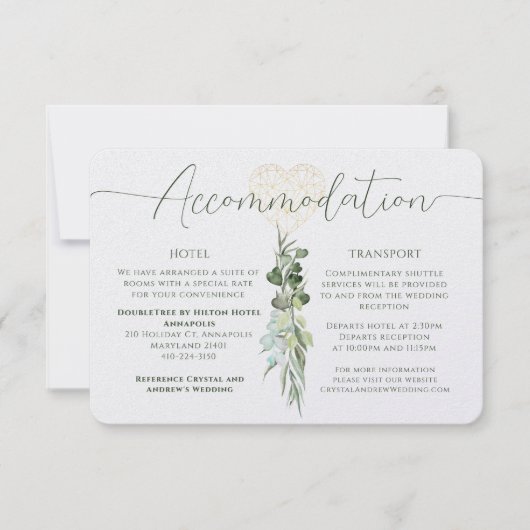 Unterkunft Elegante White Heart Foliage Hochzeit Einladung (Vorderseite)