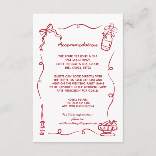 Unterkunft Hochzeit RSVP Whimsical Hand Drawn Begleitkarte (Vorderseite)