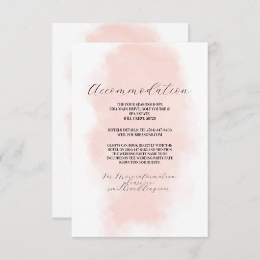 Unterkunft Hochzeitswasser-Pfirsichwasch Begleitkarte (Vorne/Hinten)