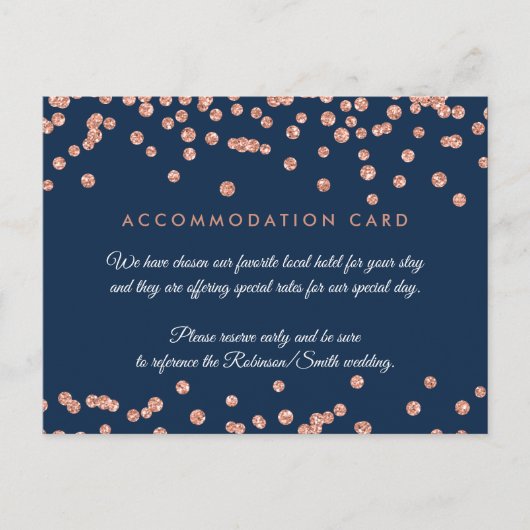 Unterkunft Rose Gold Glitzer Confetti Navy Blue Postkarte (Vorderseite)