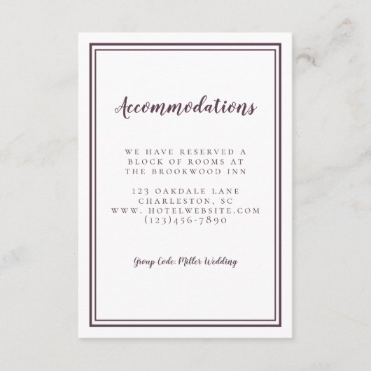 Unterkünfte Einfache Lila Hochzeit Minimalistisch Begleitkarte (Vorderseite)