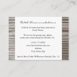 Unterkunftskarten für das Banded Wood Hotel Begleitkarte