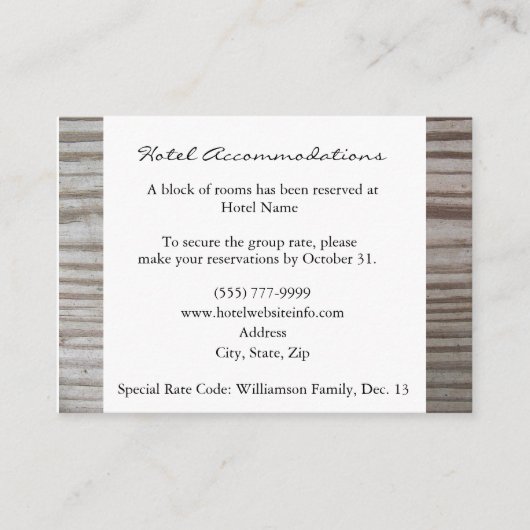 Unterkunftskarten für das Banded Wood Hotel Begleitkarte (Vorderseite)