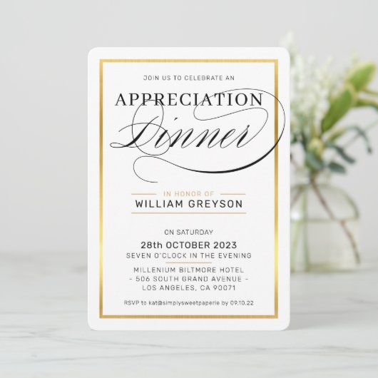 UNTERNEHMEN ANGENEHMIGUNG DINNER Modernes Business Einladung (Stehend Vorderseite)