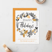 Unternehmen | Gelber Schwarzer Kranz | Happy Holid Mitteilungskarte (Vorderseite/Rückseite Beispiel)