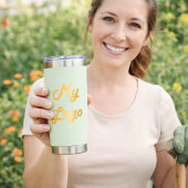 Unternehmen mit grünem Logo für den Verkauf Thermobecher