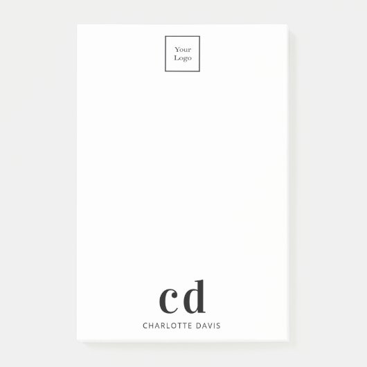 Unternehmen mit weißem Logo und schwarzem Monogram Post-it Klebezettel (Vorderseite)