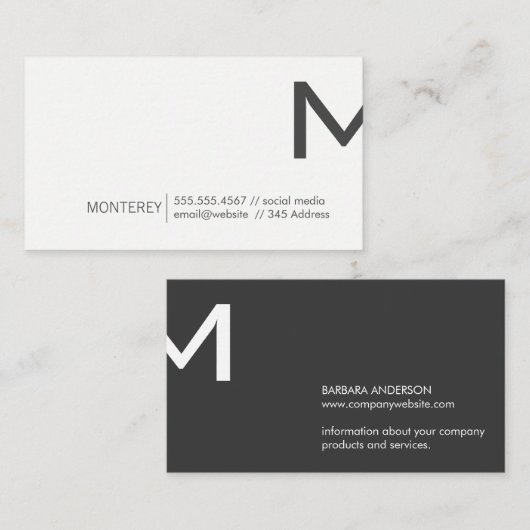 Unternehmen | Monogramm Split (dunkelgrau) Visitenkarte (Vorne/Hinten)