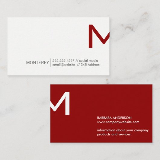 Unternehmen | Monogramm Split (tiefrot) Visitenkarte (Vorne/Hinten)