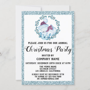 Unternehmen Weihnachts-Party Wreath Light Blue Gli Einladung