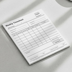 Unternehmens-Logo Wöchentlicher Arbeitszeitzettel Notizblock