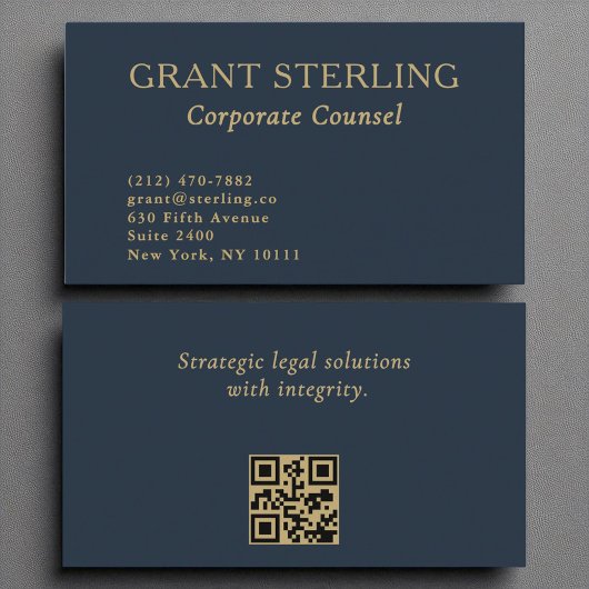 Unternehmensberater Navy Blue Gold QR Code Visitenkarte