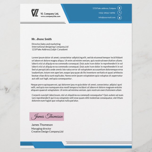 Unternehmensbriefkopf-Schablone Briefbogen (Vorderseite)