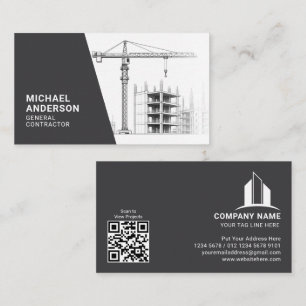 Unternehmenskarte Auftragnehmer, Grau Weiß, mit QR Visitenkarte