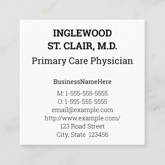 Unternehmenskarte, Schlichte Visitenkarte (Vorderseite)