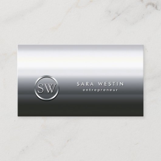 Unternehmer Chrome Monogram Business Card Visitenkarte (Vorderseite)