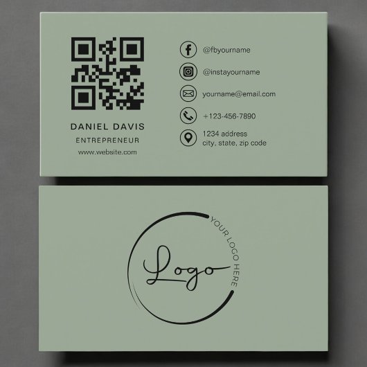 Unternehmer Sage Green Logo QR Code Visitenkarte