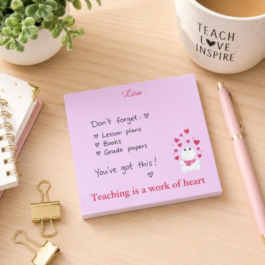 Unterrichten von rosa Herzen Post-it Klebezettel
