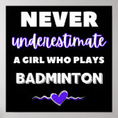 Unterschätze niemals ein Mädchen, das Badminton sp Poster (Vorne)