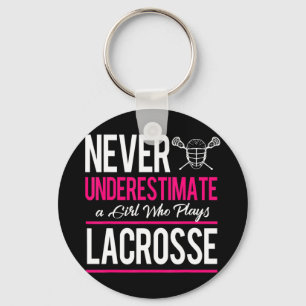Unterschätze niemals ein Mädchen, das Lacrosse spi Schlüsselanhänger