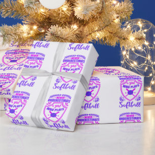 Unterschätze niemals ein Mädchen, das Softball spi Geschenkpapier