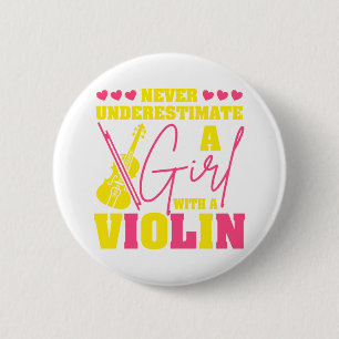 Unterschätze niemals ein Mädchen mit Geige Button