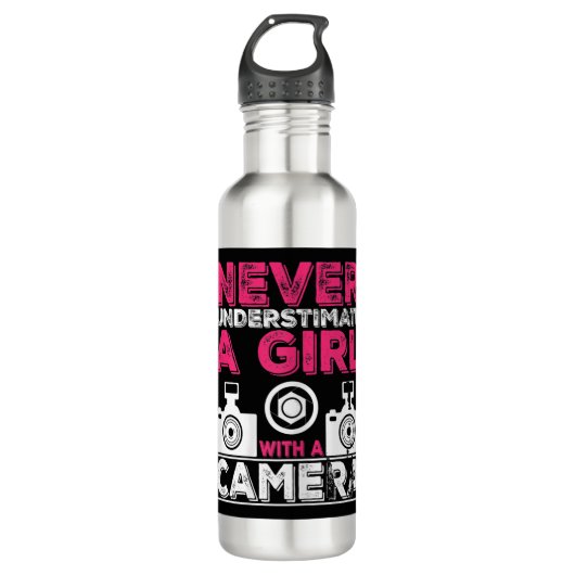 Unterschätzen Sie nie ein Mädchen mit einer Kamera Edelstahlflasche (Vorderseite)