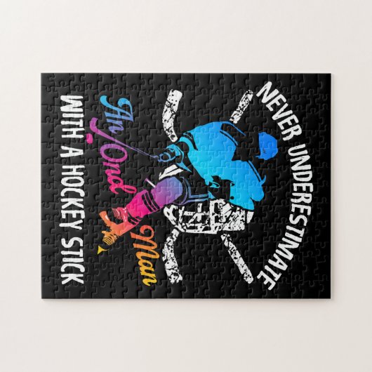 Unterschätzen Sie nie einen alten Mann mit Hockeys Puzzle (Horizontal)