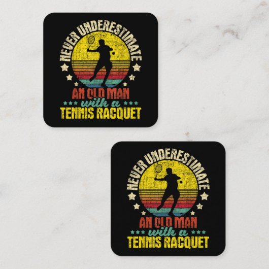 Unterschätzen Sie nie einen alten Mann - Tennisspi Quadratische Visitenkarte (Vorne/Hinten)