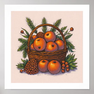 Unterscheidbare Farbpalette: Nahtlose orange Äpfel Poster