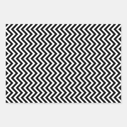 Unterschiedliche Schwarzweißgrößen Vertikal Zickza Geschenkpapier Set (Vorderseite 3)