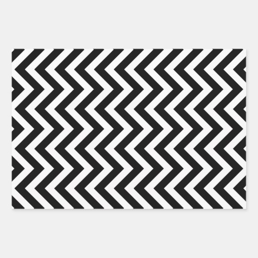 Unterschiedliche Schwarzweißgrößen Vertikal Zickza Geschenkpapier Set (Vorderseite 2)