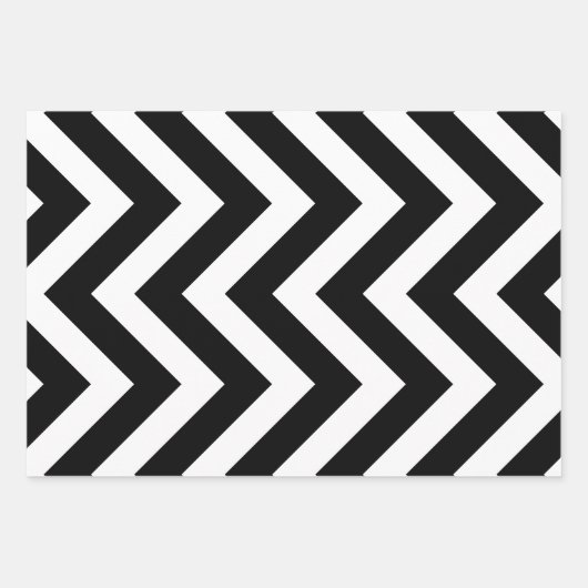 Unterschiedliche Schwarzweißgrößen Vertikal Zickza Geschenkpapier Set (Vorderseite)