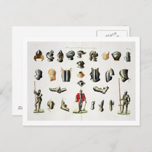 Unterschiedliche Stücke der Rüstung eines Ritters, Postkarte (Vorne/Hinten)