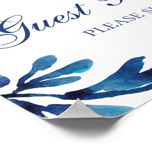 Unterschreiben Sie das Gästebuch. Blaue Hochzeitsb Poster (Ecke)