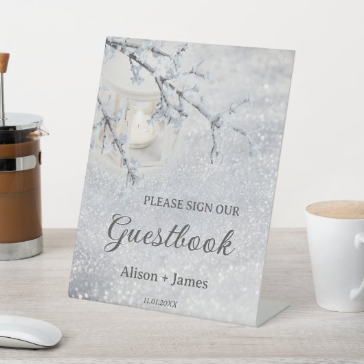 Unterschreiben Sie unser Gästebuch Hochzeitstisch Sockelschild (In SItu)