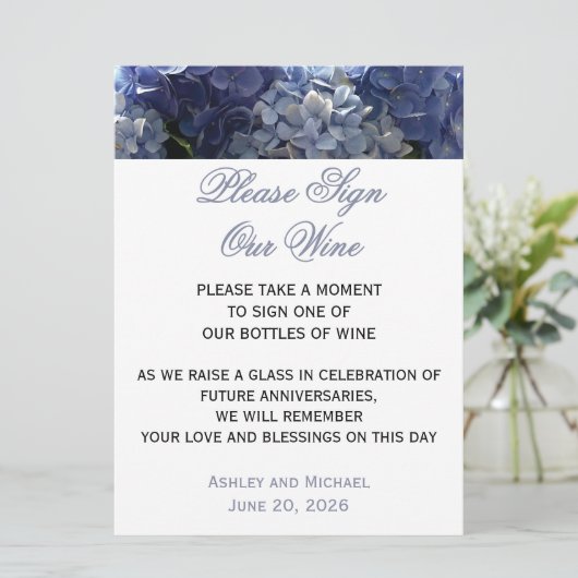 Unterschreiben Sie unser Zeichen für Hydrangea Einladung (Stehend Vorderseite)