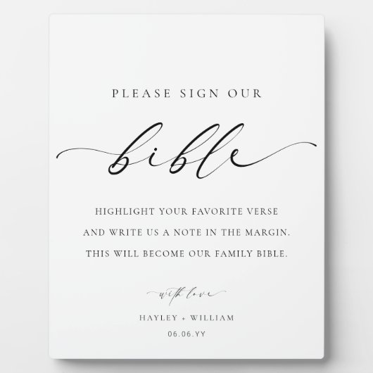 Unterschreiben Sie unsere Bibel Wedding Guest Book Fotoplatte (Vorderseite)