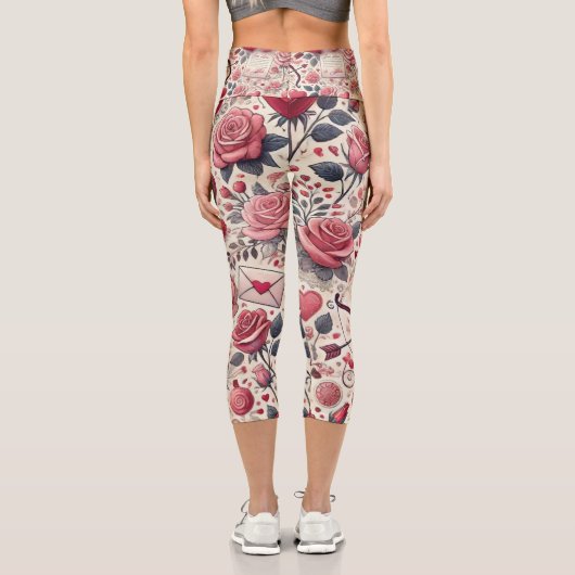 Unterschrieben mit einer Rose Capri Leggings (Rückseite)