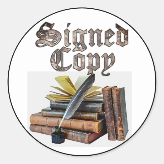Unterschriebene Kopierbücher und Quill Runder Aufkleber (Vorderseite)