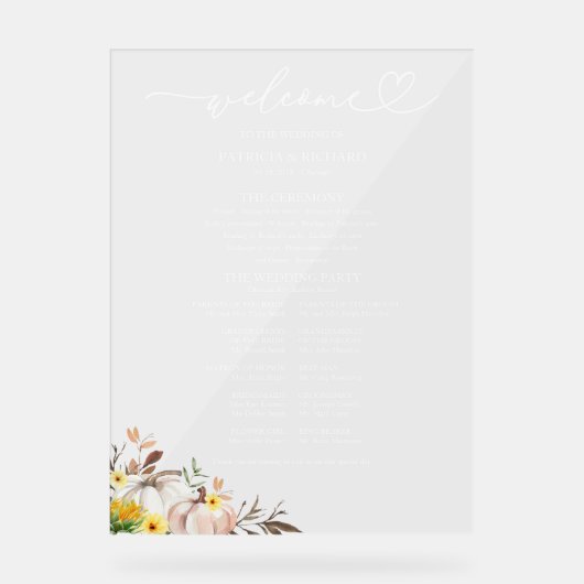 Unterschrift des Pumpkin Sunflower Hochzeit im Her Acrylschild (Vorderseite)