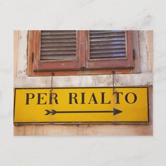 Unterschrift, die den Weg zur Rialto-Brücke weist, Postkarte (Vorderseite)