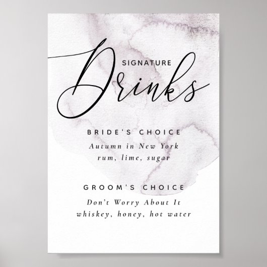 Unterschrift Drinks. Lila Hochzeit Poster (Vorne)