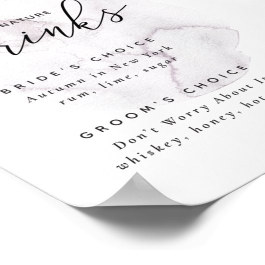 Unterschrift Drinks. Lila Hochzeit Poster (Ecke)