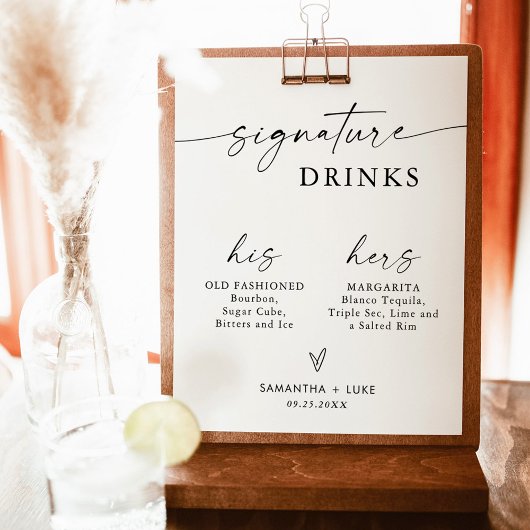 Unterschrift für Hochzeitstich | Modernes Bar Poster