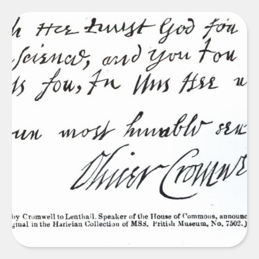 Unterschrift Oliver Cromwell, von Quadratischer Aufkleber (Vorderseite)