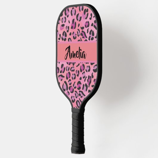Unterschrift Retro Rosa und Orange Leopard Pickleball Schläger (Links)